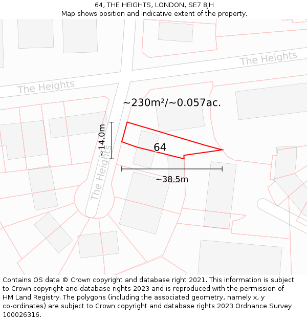 64, THE HEIGHTS, LONDON, SE7 8JH: Plot and title map