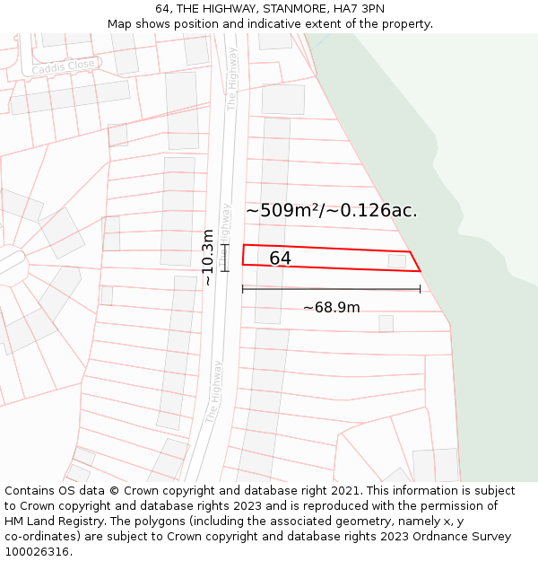 64, THE HIGHWAY, STANMORE, HA7 3PN: Plot and title map
