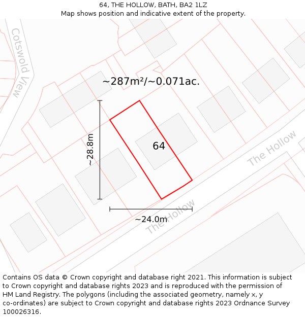 64, THE HOLLOW, BATH, BA2 1LZ: Plot and title map