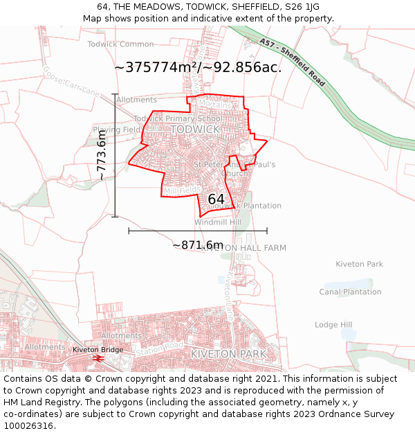 64, THE MEADOWS, TODWICK, SHEFFIELD, S26 1JG: Plot and title map