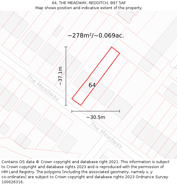 64, THE MEADWAY, REDDITCH, B97 5AF: Plot and title map