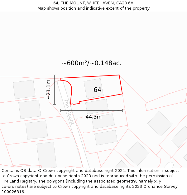 64, THE MOUNT, WHITEHAVEN, CA28 6AJ: Plot and title map
