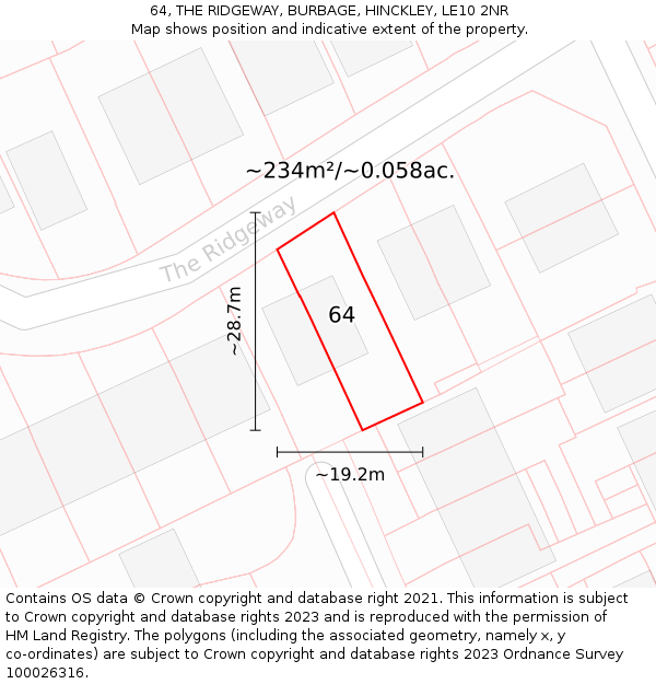 64, THE RIDGEWAY, BURBAGE, HINCKLEY, LE10 2NR: Plot and title map