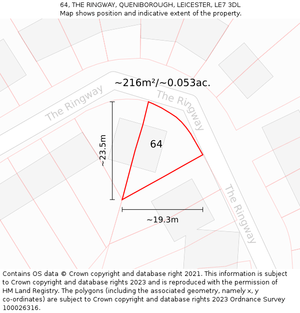 64, THE RINGWAY, QUENIBOROUGH, LEICESTER, LE7 3DL: Plot and title map