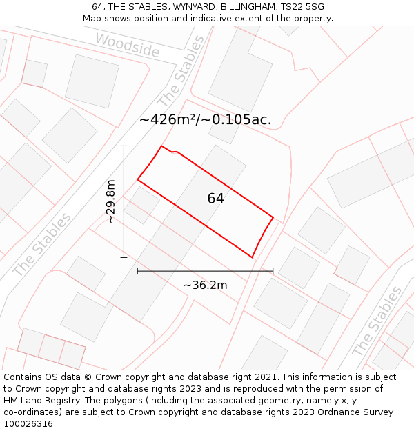 64, THE STABLES, WYNYARD, BILLINGHAM, TS22 5SG: Plot and title map