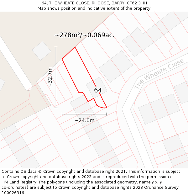 64, THE WHEATE CLOSE, RHOOSE, BARRY, CF62 3HH: Plot and title map