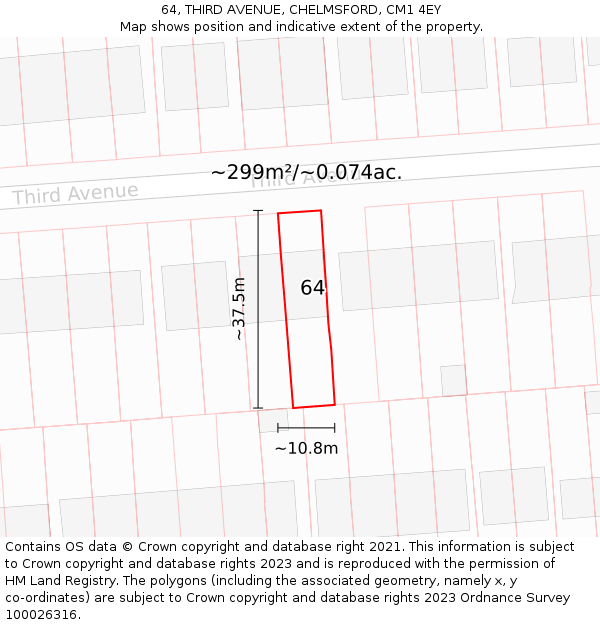 64, THIRD AVENUE, CHELMSFORD, CM1 4EY: Plot and title map