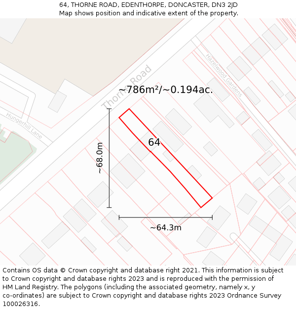 64, THORNE ROAD, EDENTHORPE, DONCASTER, DN3 2JD: Plot and title map