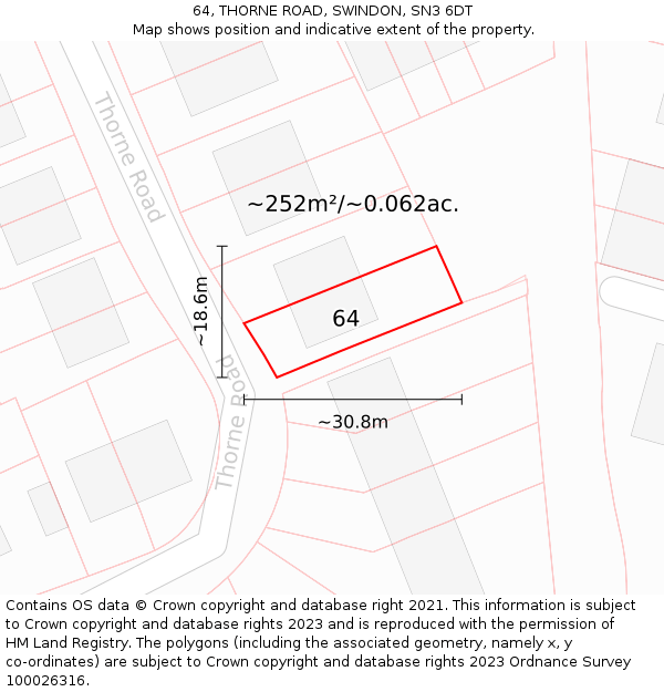 64, THORNE ROAD, SWINDON, SN3 6DT: Plot and title map