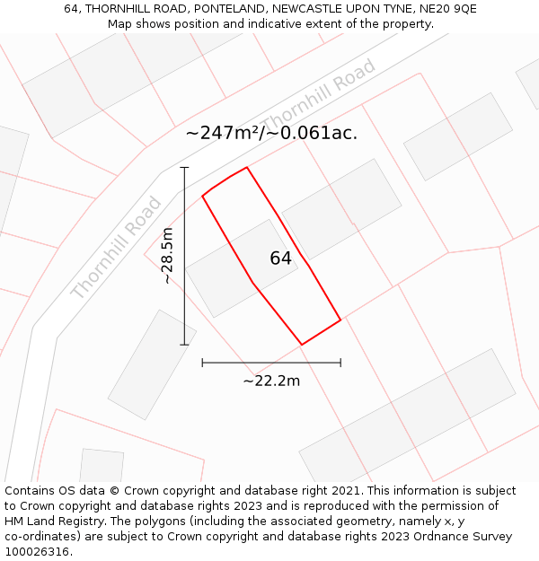 64, THORNHILL ROAD, PONTELAND, NEWCASTLE UPON TYNE, NE20 9QE: Plot and title map