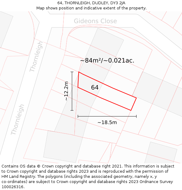 64, THORNLEIGH, DUDLEY, DY3 2JA: Plot and title map
