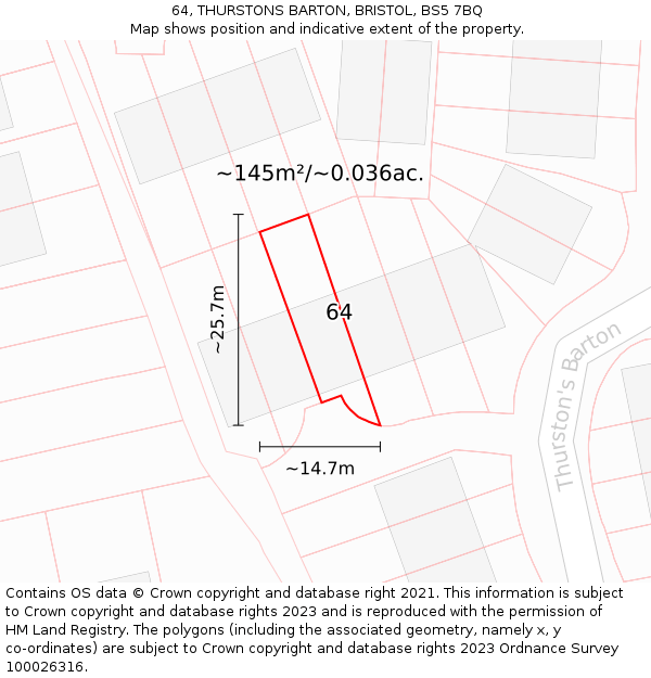 64, THURSTONS BARTON, BRISTOL, BS5 7BQ: Plot and title map