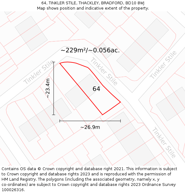 64, TINKLER STILE, THACKLEY, BRADFORD, BD10 8WJ: Plot and title map