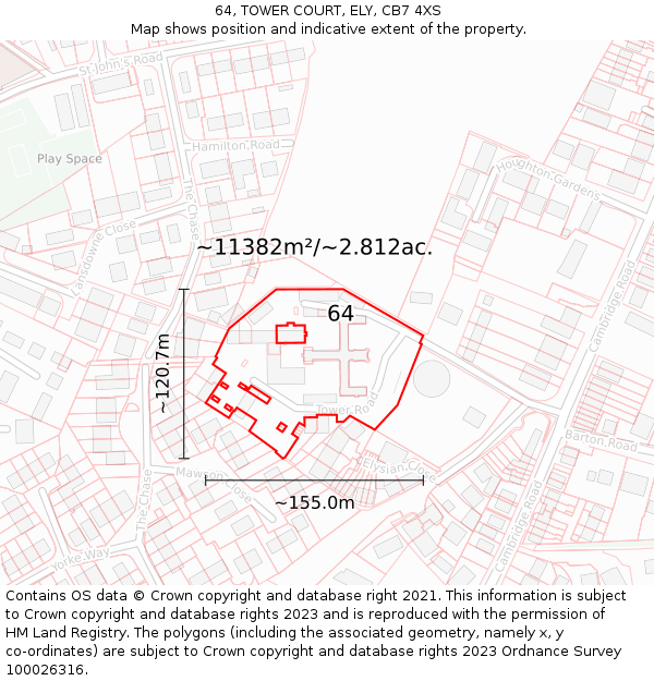 64, TOWER COURT, ELY, CB7 4XS: Plot and title map
