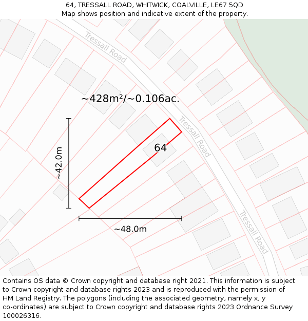 64, TRESSALL ROAD, WHITWICK, COALVILLE, LE67 5QD: Plot and title map
