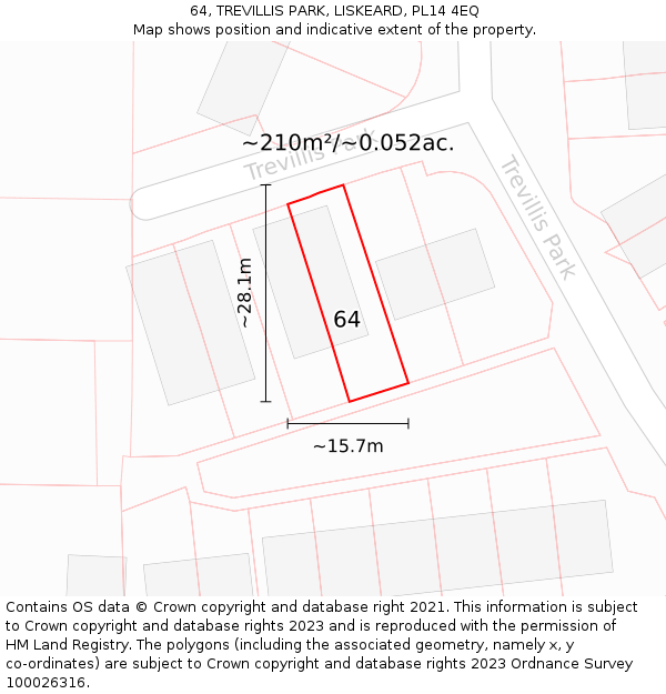 64, TREVILLIS PARK, LISKEARD, PL14 4EQ: Plot and title map