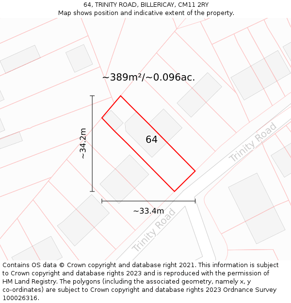 64, TRINITY ROAD, BILLERICAY, CM11 2RY: Plot and title map