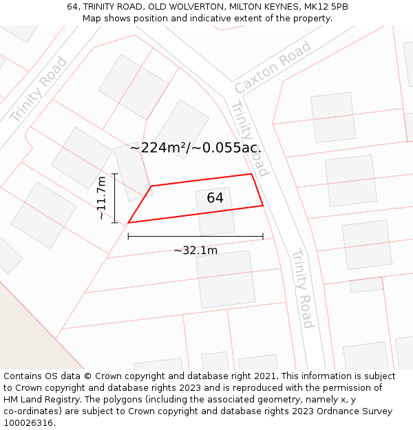 64, TRINITY ROAD, OLD WOLVERTON, MILTON KEYNES, MK12 5PB: Plot and title map