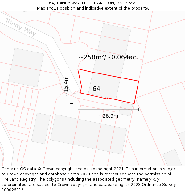 64, TRINITY WAY, LITTLEHAMPTON, BN17 5SS: Plot and title map