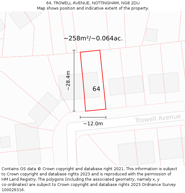 64, TROWELL AVENUE, NOTTINGHAM, NG8 2DU: Plot and title map