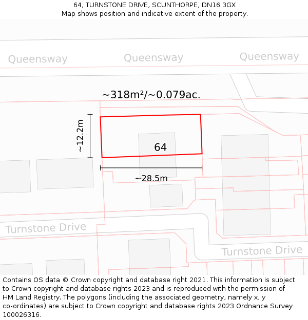 64, TURNSTONE DRIVE, SCUNTHORPE, DN16 3GX: Plot and title map