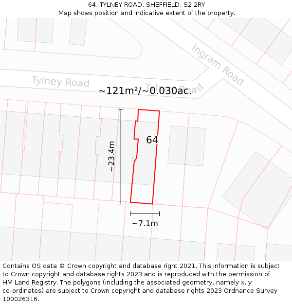 64, TYLNEY ROAD, SHEFFIELD, S2 2RY: Plot and title map
