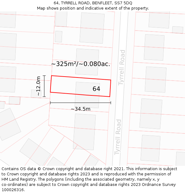 64, TYRRELL ROAD, BENFLEET, SS7 5DQ: Plot and title map