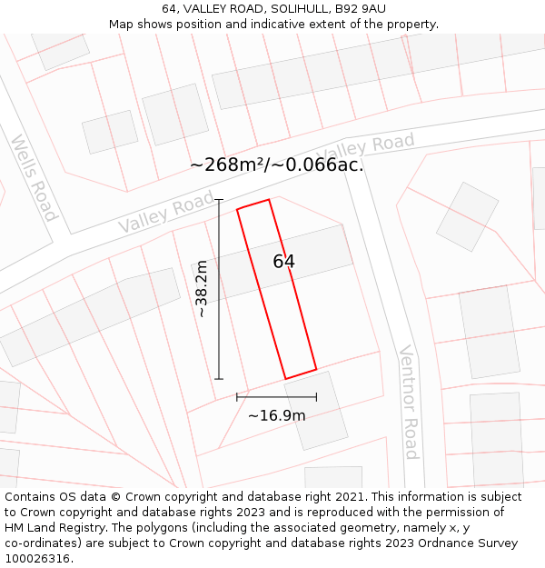 64, VALLEY ROAD, SOLIHULL, B92 9AU: Plot and title map