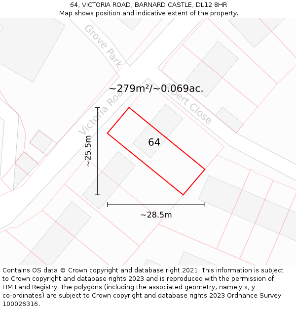 64, VICTORIA ROAD, BARNARD CASTLE, DL12 8HR: Plot and title map