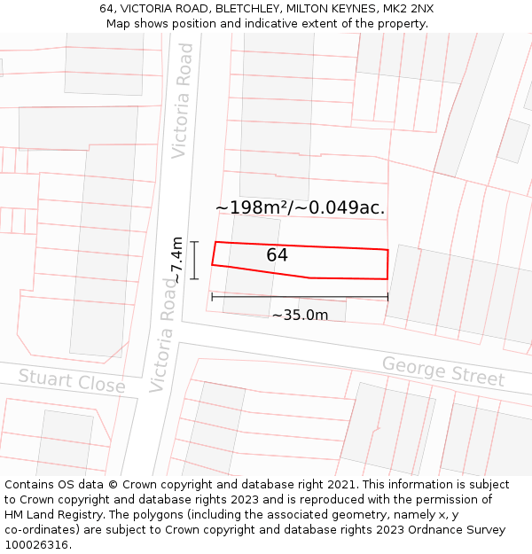 64, VICTORIA ROAD, BLETCHLEY, MILTON KEYNES, MK2 2NX: Plot and title map