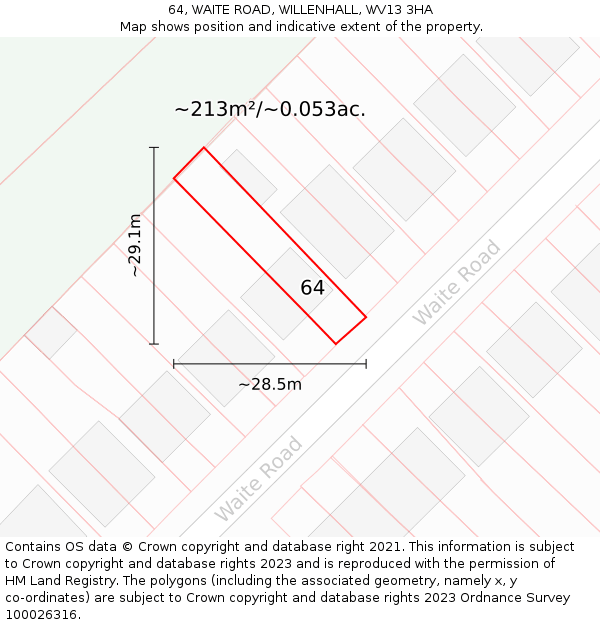 64, WAITE ROAD, WILLENHALL, WV13 3HA: Plot and title map