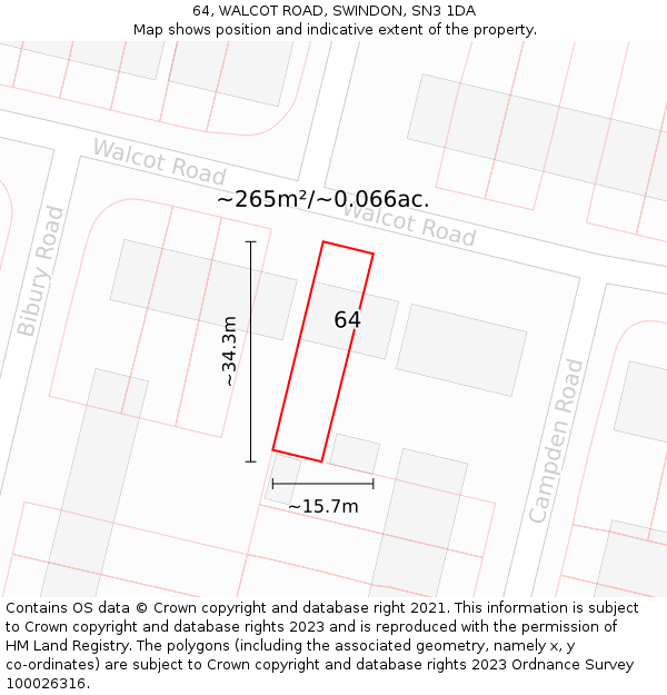 64, WALCOT ROAD, SWINDON, SN3 1DA: Plot and title map