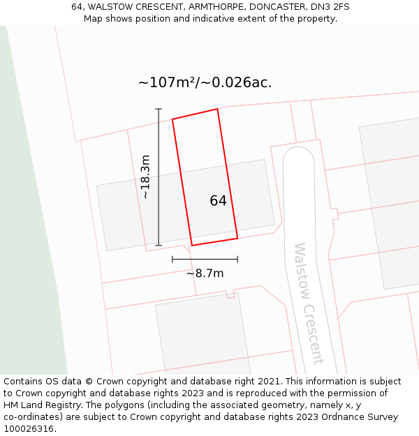 64, WALSTOW CRESCENT, ARMTHORPE, DONCASTER, DN3 2FS: Plot and title map