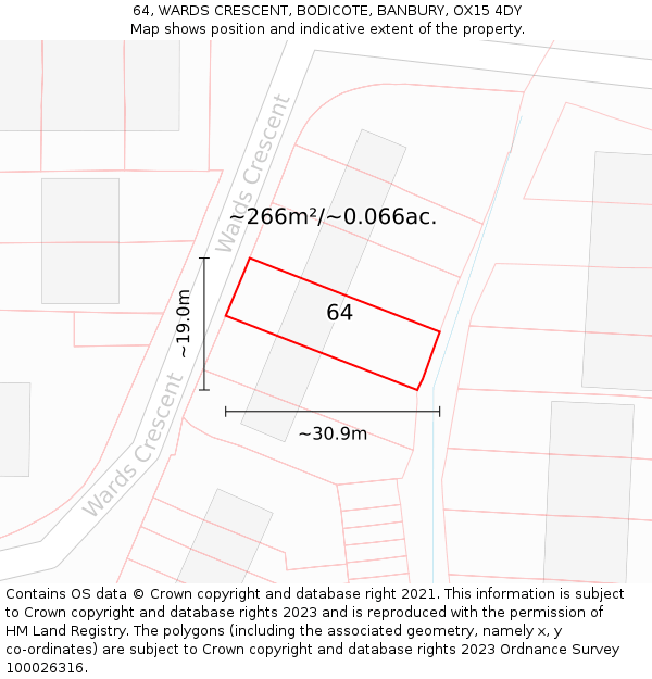 64, WARDS CRESCENT, BODICOTE, BANBURY, OX15 4DY: Plot and title map
