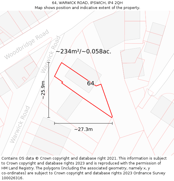 64, WARWICK ROAD, IPSWICH, IP4 2QH: Plot and title map
