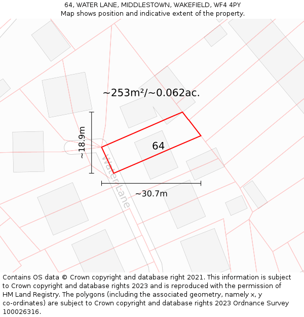 64, WATER LANE, MIDDLESTOWN, WAKEFIELD, WF4 4PY: Plot and title map