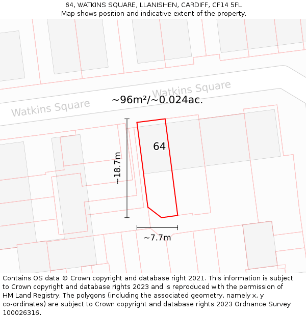 64, WATKINS SQUARE, LLANISHEN, CARDIFF, CF14 5FL: Plot and title map