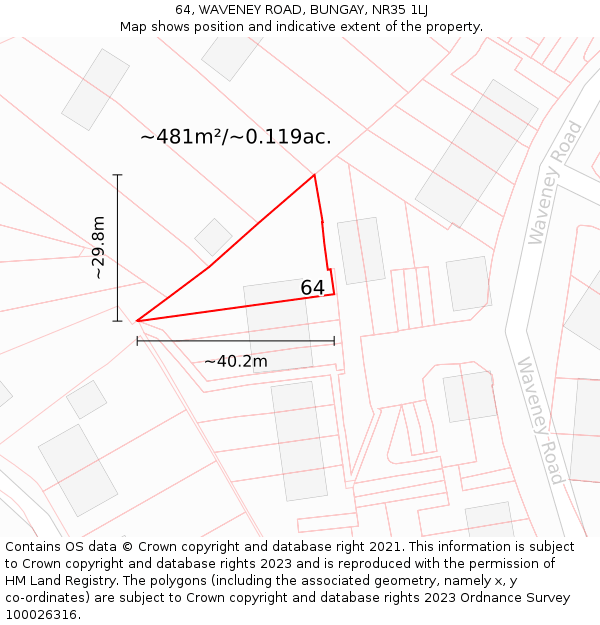 64, WAVENEY ROAD, BUNGAY, NR35 1LJ: Plot and title map