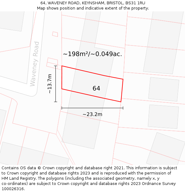64, WAVENEY ROAD, KEYNSHAM, BRISTOL, BS31 1RU: Plot and title map
