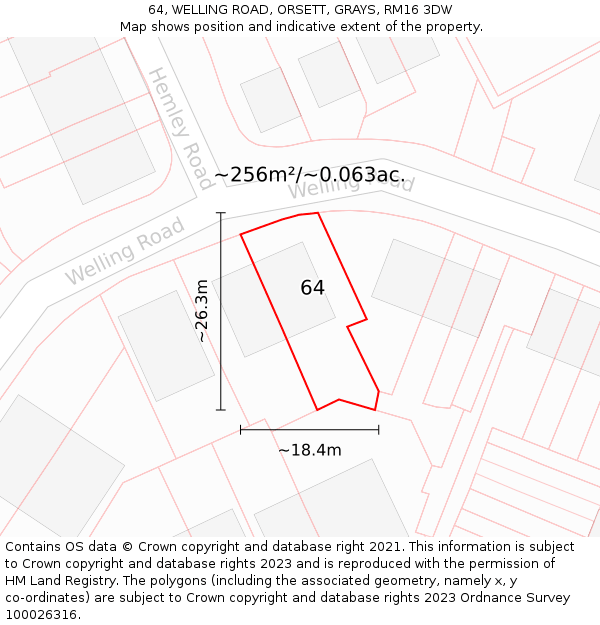 64, WELLING ROAD, ORSETT, GRAYS, RM16 3DW: Plot and title map