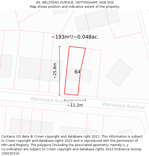 64, WELSTEAD AVENUE, NOTTINGHAM, NG8 5NS: Plot and title map