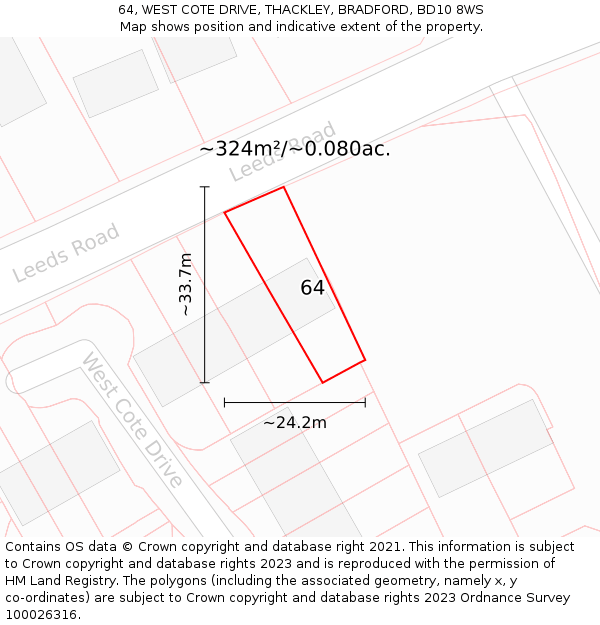 64, WEST COTE DRIVE, THACKLEY, BRADFORD, BD10 8WS: Plot and title map