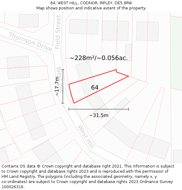 64, WEST HILL, CODNOR, RIPLEY, DE5 9RW: Plot and title map