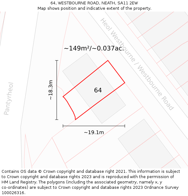 64, WESTBOURNE ROAD, NEATH, SA11 2EW: Plot and title map