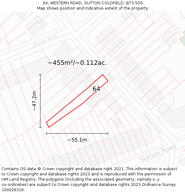 64, WESTERN ROAD, SUTTON COLDFIELD, B73 5SS: Plot and title map