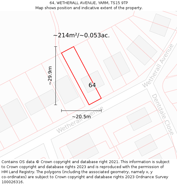 64, WETHERALL AVENUE, YARM, TS15 9TP: Plot and title map