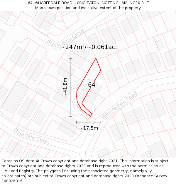 64, WHARFEDALE ROAD, LONG EATON, NOTTINGHAM, NG10 3HE: Plot and title map