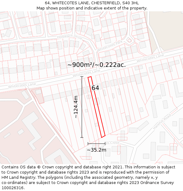 64, WHITECOTES LANE, CHESTERFIELD, S40 3HL: Plot and title map