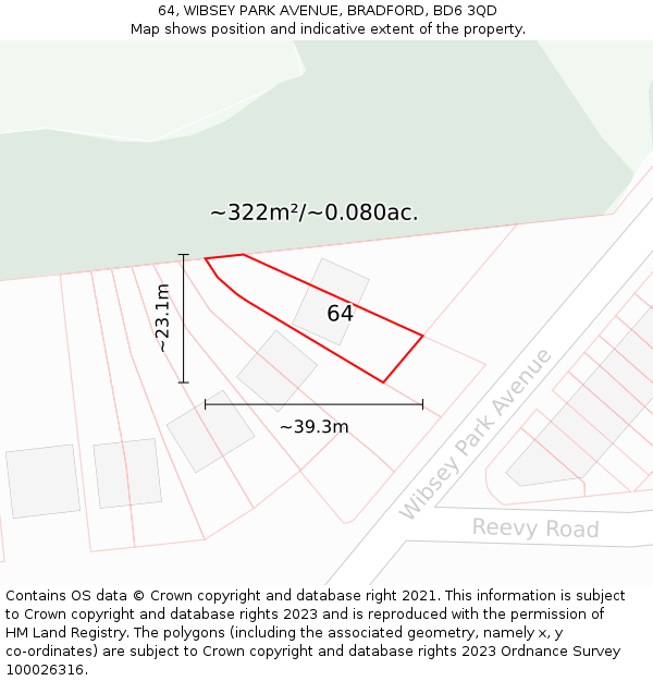64, WIBSEY PARK AVENUE, BRADFORD, BD6 3QD: Plot and title map