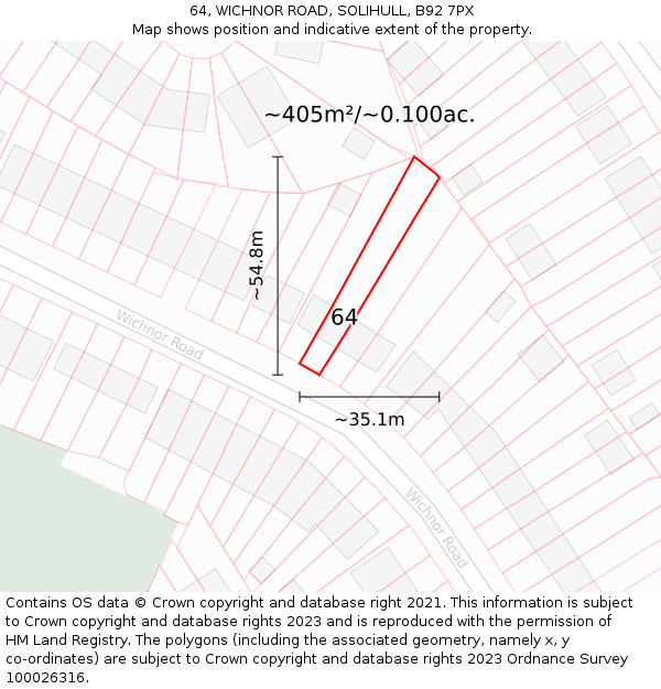 64, WICHNOR ROAD, SOLIHULL, B92 7PX: Plot and title map